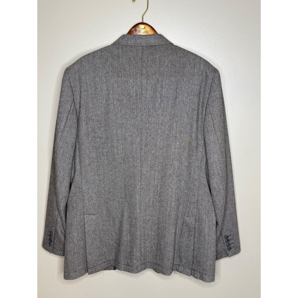 Tasso Elba Mens Herringbone Tweed Safari Sports Coat Blazer Grey Brown 3 Button - Picture 3 of 13